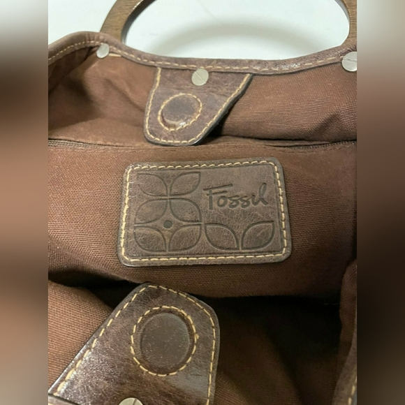 FOSSIL Canvas/Weave Floral Print Bag with Wooden Handles - Picture 5 of 7